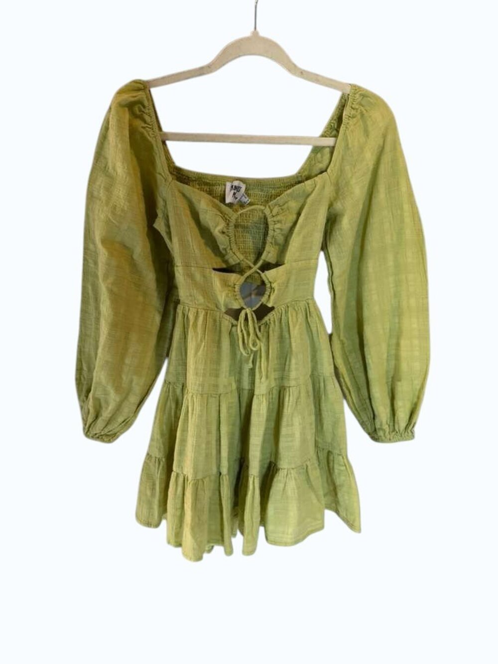 Princess Polly Green Mini Dress Size 8 Cutout Tie Front Long Sleeve Boho
